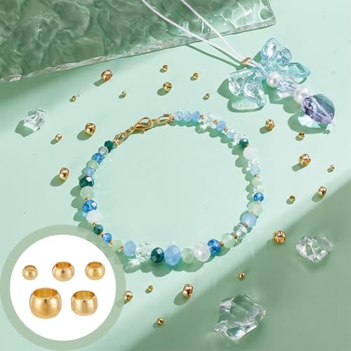 PH PandaHall 18K Gold Plated Brass Tube Crimp Beads 500Pcs 5 Sizes Rondelle Spacer Bead Loose Connector Beads for DIY Jewelry Necklace Bracelet Crafts 2mm 2.5mm 3mm 4mm 5mm, 1~4mm Hole