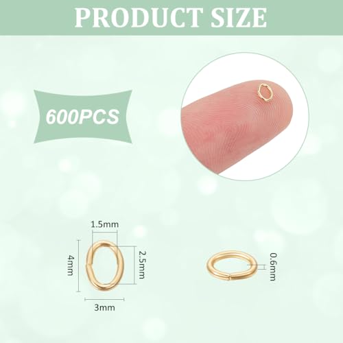 UNICRAFTALE 600Pcs Real 18K Gold Plated Open Jump Rings 3mm Stainless Steel Oval Jump Ring Golden Metal Rings Round Connector Ring for DIY Bracelet Pendant Jewelry Making Repair - size: 3mm