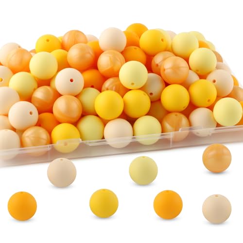 60pcs 19mm Silicone Beads for Keychain Making Mix Color Round Beads for Pens and Bracelet Crafts(Yellow) - color: Yellow, size: 19mm