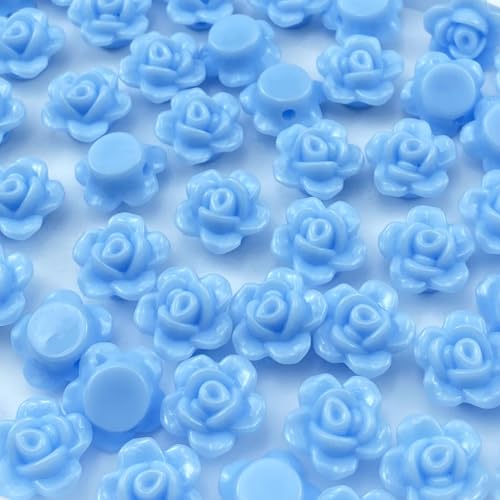 200pcs Acrylic Rose Flower Beads Candy Color Flat Back Spacer Beads Loose Pastel Colorful Decor for DIY Crafts Jewelry Making Bracelet Necklace Earrings(Light Blue) - color: Light Blue