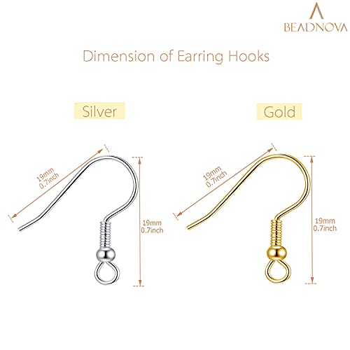 BEADNOVA 200pcs Mix Earring Hooks & Backs, Silver & Gold, 100pcs Hooks & 100pcs Backs, DIY Earring Supplies - color: 100pcs