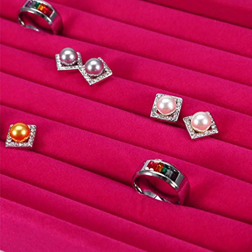 Tinsow Stackable 7 Slots Jewelry Rings Pink Earrings Tray Velvet Showcase Display Organizer (Pink) - color: Pink