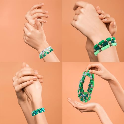MIIIM Green Clay Beads Kit for Bracelets Making, Heishi Beads for Friendship Bracelet, Clay Charms and Gold Spacers for Jewelry Making, Crafts, Concert, Raves, Gifts - color: Green