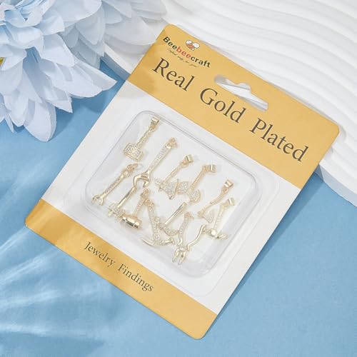 Beebeecrfat 12Pcs 12 Styles Gold Tool Pendant Charms Mini 18K Gold Plated Brass Cubic Zirconia Wrench & Plier & Hammer & Axe Home Tool Charms for Jewelry Making Necklaces Bracelets Earring DIY Crafts - color: Gold