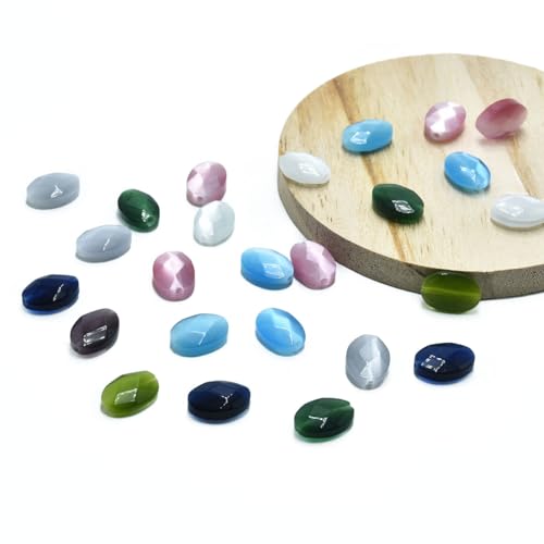 28pcs 10x14mm Mixed Colors Cat's Eye Flat Faceted Oval Stone Loose Gemstone Beads Semi-Precious Craft Supplies for DIY Jewelry Making - color: Faceted Oval Mixed Colors