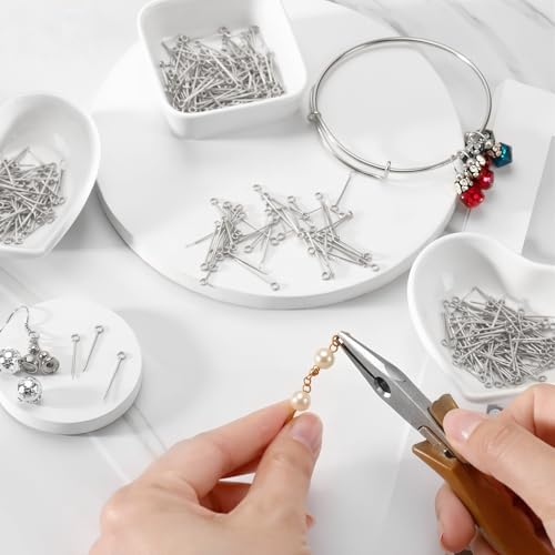 Junkin 1400 Pcs Eye Pins Mix Jewelry Findings 0.63 * 0.79 * 1.18 in Open Eye Head Pins Findings for Jewelry Making DIY Necklace Bracelets (Silver) - color: Silver