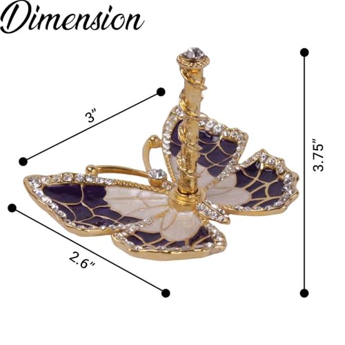 Matashi Butterfly Jewelry Holder for Women, Enamel - Gold Plated Jewelry Stand Organizer Ring Holder w Crystals, Gift for Mom on Christmas, Mother’s Day, Birthday, Anniversary, Valentine’s Day, Purple - color: Purple