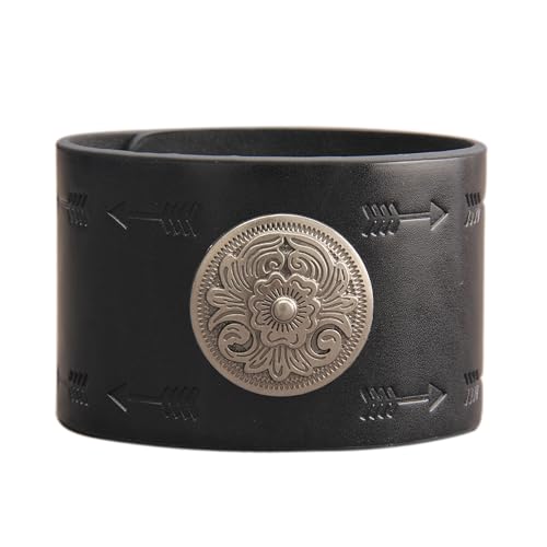 GelConnie Leather Cuff Bracelet Punk Braided Bracelets Rock Leather Wristbands Faux Mens Leather Bracelet Gothic Viking Bangle Adjustable Wrap Bracelet for Women,Men - color: Flower Black Bracelet