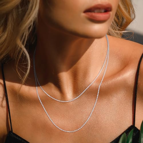 Jewlpire 18k Gold Plated 925 Sterling Silver Chain Necklace for Women, 1.3mm Thin & Dainty & Sturdy Cable Chain Necklace Women's Chain Necklaces 14/16/17/18/20/22/24 Inch - color: 925 Sterling Silver, size: 17 Inch