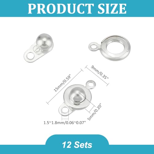 UNICRAFTALE 12 Sets Stainless Steel Snap Clasps Small Silver Snap Button Ball & Socket Snaps Clasps Fastener Clasp Connector Round Snaps Button Clasp for DIY Bracelets Jewelry Making - color: Silver