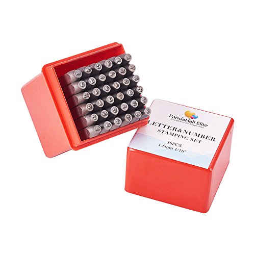 PH PandaHall 36 Pcs Letter and Number Metal Stamp Set, 1/20 inch 1.5mm Alphabet A-Z and Number 0-9 and Symbol, Iron Uppercase Stamps Punch Press Tool for Imprinting on Metal Jewelry Leather Wood - color: 36 Pcs - Letter & Numbers & Symbols 3, size: 1/16"
