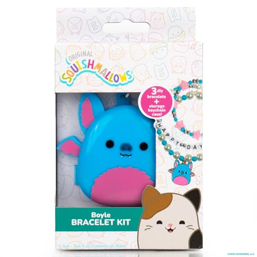 Original Squishmallows Boyle The Bat Bracelet Kit, Makes 3 Accessories, Fun Beads and Charms, Bonus Keychain, Friendship Jewelry Making Set, Gifts for Girls, Craft Kits, Arts and Crafts for Kids - style: Boyle the Bat
