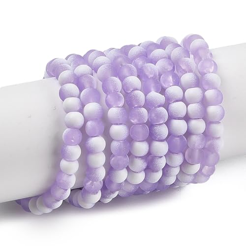 KISSITTY 50pcs Matte Beads Gradient Color Glass Frosted Crystal 6mm Rondelle Lilac Bead Center Drilled Loose Craft Beads for Jewelry Making Earring Bracelet Necklace DIY Crafts - color: Lilac