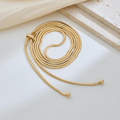 Gold Silver Necklace for Women Y Chain Adjustable Gold Long Necklaces Fashion Dainty Jewelry - color: gold C
