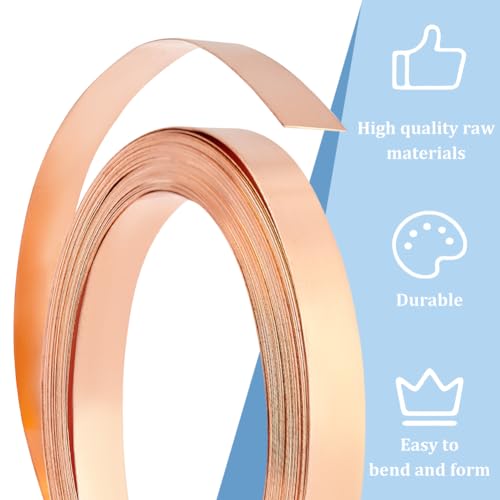 BENECREAT 19.7 Ft Flat Copper Wire, 0.26 in Wide Copper Jewelry Wire, Flat Copper Craft Material for DIY Jewelry Cladding, Wedding Handmade Wire