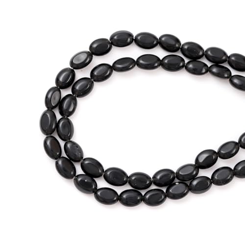 6×8mm Natural Black Agate Gemstone Loose Beads Flat Oval Healing Crystal Loose Stone Beads for Jewelry Necklace Bracelet Earring Craft - color: Black Agate