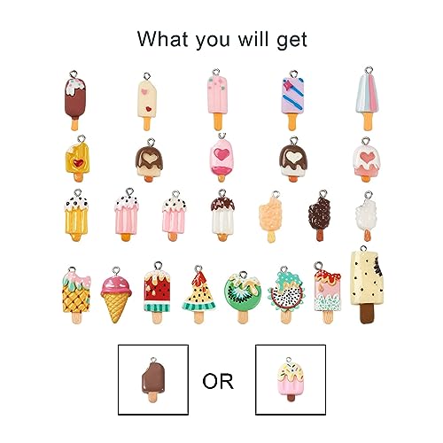 Craftdady Resin Plastic Miniature Food Snack Pendants Charms Ice Drink Juice Pendants Cute Bottle Fruit Keychain Charms Hang Ornament for DIY Craft Earring Bracelet Necklace Jewelry Making - color: Mixed Color Ice Lolly (26 Styles)