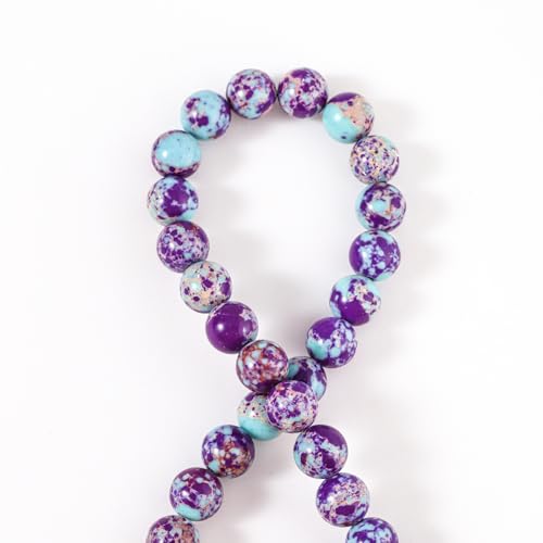 100Pcs Natural Stone 6mm Galaxy Sea Imperial Jasper Round Loose Gemstone Energy Healing Beads Hole Size 1mm DIY Smooth Beads for Bracelet Necklace Earrings Jewelry Making - color: Galaxy Sea Imperial Jasper, size: 6mm