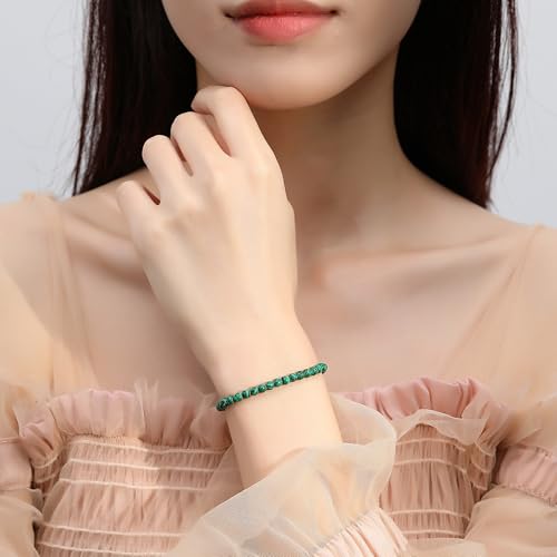 MAIBAOTA Healing Crystal Bracelet for Women Men, 8/4 mm Natural Stone Beaded Bracelets, Jewelry Birthday Gifts, Round Gemstones Stretch Bracelets - color: Green-Malachite, size: 4 mm