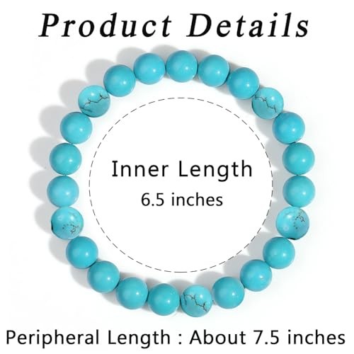 MAIBAOTA Healing Crystal Bracelet for Women Men, 8/4 mm Natural Stone Beaded Bracelets, Jewelry Birthday Gifts, Round Gemstones Stretch Bracelets - color: Green-Turquoise, size: 8 mm