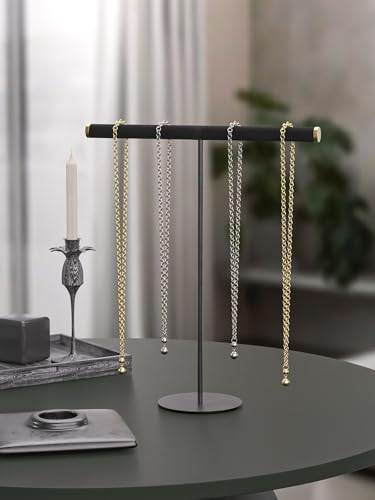 T-Bar Necklace Bracelet Organizer Stand, Velvet Jewelry Hanger Display Stand, Necklace And Bracelet Holder Rack for Men Women (Black) - color: Black