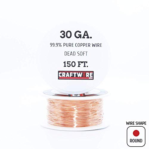Solid Bare Copper Wire Round,Bright,Dead Soft,150 Feet 30 Gauge (Choose 25 to 100 Ft,10 to 30 Ga.) - size: 30 Gauge - 150 Feet Spool