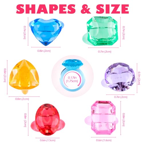 Niceup 150pcs Kids Plastic Gem Rings Bulk Toys Princess Party Favor Cupcake Topper Pinata Fillers Parade Throws Bulk Carnival Prizes Acrylic Gemstones Fake Jewel Treasure Toys Goodie Bag Fillers - style: Princess Ring (about 150pcs)