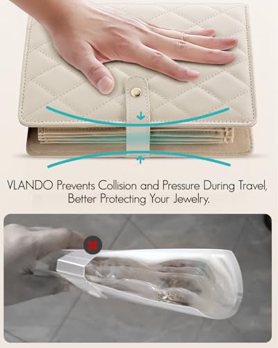 VLANDO Travel Jewelry Organizer Case,Large Jewelry Storage Book Ring Binder with Clear Zipper Velvet Jewelry Pouches Bags for Rings,Bracelet,Earrings-Cream White - color: 01.Cream White
