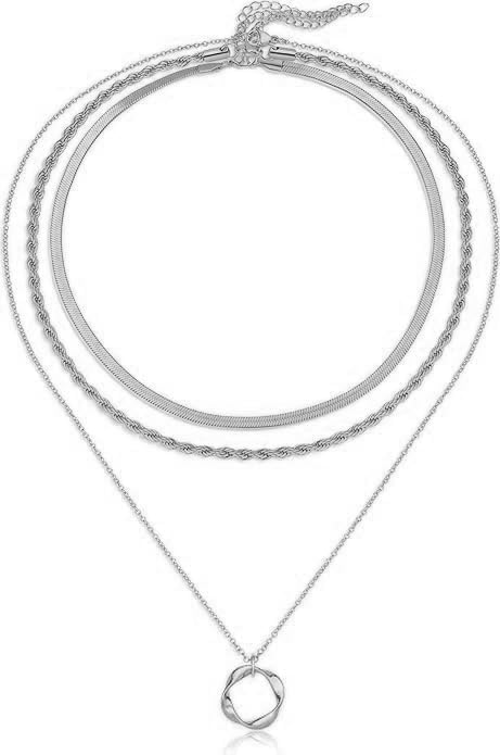 Evabelle Gold Layered Necklace for Women Trendy Jewelry 14K Real Gold Plated Chunky Chain Stackable Necklaces Dainty Choker Necklaces Rectangle Square Pendant