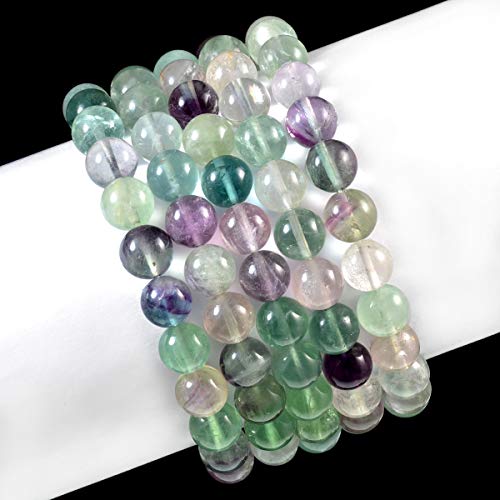 AD Beads Natural Gemstone Round Beads Stretch Bracelet Healing Reiki 10mm (Fluorite) - color: Fluorite