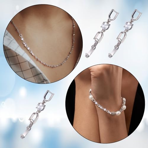 3 Pcs Bracelet Extender Silver Necklace Extenders for Women Crystal Rhinestone Foldover Extension Jewelry Clasps for Bracelet Necklace Jewelry Making (White Gold)