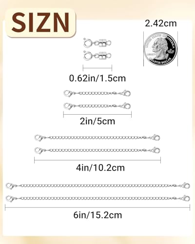 MKCYD Necklace Extender and Magnetic Necklace Clasp, Magnetic Clasps for Bracelet Extenders Sliver Chain Extension for Jewelry Repair Kit - color: 14Pcs Silver