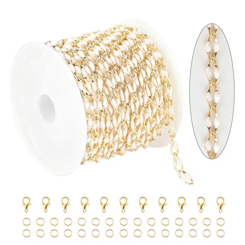 KYUNHOO 13 Feet/4M White Oil Drip Chain for Jewelry Making Twist Lip Chain Roll Gold Plated Brass Jewelry Link for Necklace Bracelet Earring DIY Finding Supplies - color: White Lip