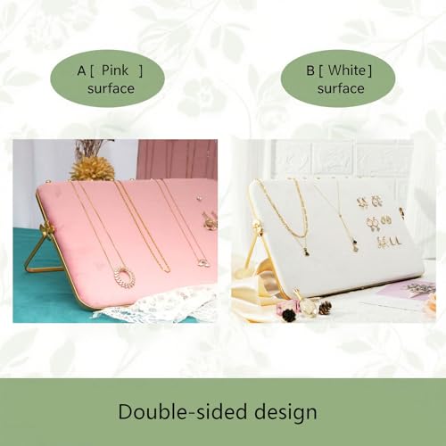 TANG SONG 10.24” Dual-Tone Metal Necklace Display Stand with Velvet Base – Jewelry Holder for Retail & Home (Pink/White) - color: Pink
