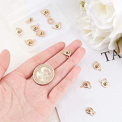 UNICRAFTALE 12 Sets Golden Clasp Snap Stainless Steel Round Clasps with 2 Holes Fastener End Chain Clasp Connector Jewelry Clasps for Making Necklaces Bracelets 15mm Long - color: Golden