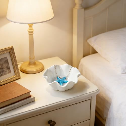 Jewelry Holder Dish Ceramic Flower Ring Dish Tray Decorative Starfish Trinket Dish Preppy Room Decor Coastal Jewelry Bowl Wedding Mother's Day Christmas Birthday Gifts for Women (Blue Starfish) - style: Blue Starfish