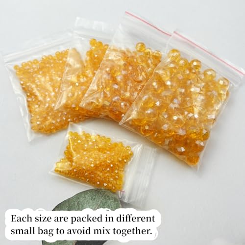 600pcs Crystal Glass Beads 3mm 4mm 6mm 8mm 10mm Rondelle Faceted Crystal Beads Spacer Beads for Necklace Bracelet Earrings DIY Jewelry Crafts Making Supplies(Orange AB) - color: Orange AB