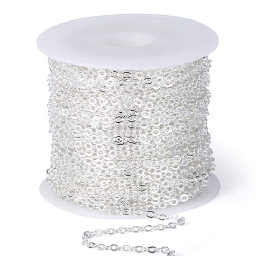 33 Feet Silver Plated Stainless Steel Cable Chain Bulk, 1.5mm 304 Stainless Steel Silver Flat Cable Link Chains Roll Spool for Jewelry Making Necklace DIY Craft - color: Silver Color, size: 1.5mm width