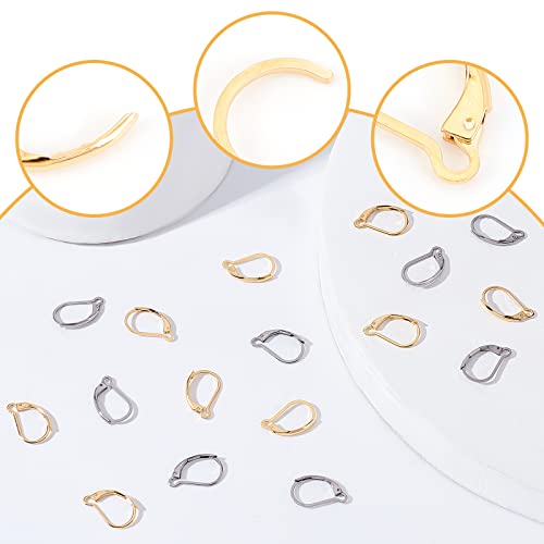 Beebeecraft 100Pcs Real 24K Gold Plated Leverback Earwires French Earring Hooks Gold and Stainless Steel Color 16.5x10mm Interchangeable Dangle Ear Wire Findings Stainless Steel for Jewelry Making - color: 100Pcs 24K Gold Plated Stainless Steel #1