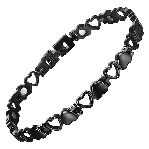 BioMag Magnetic Bracelet for Women, Titanium Steel Wristband Brazaletes for Pain Relief Solid Pure Copper Jewelry Gift with Adjustable Tool - color: Black