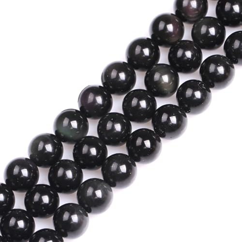 GEM-Inside Natural 14mm Black Obsidian Gemstone Loose Beads Round Energy Power Beads for Jewelry Making 15" - color: Black Obsidian, size: 14mm