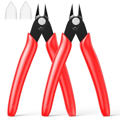 BOENFU Precision Wire Cutters Flush Cutters for 3D Print, Plastic Models, Jewelry Making, Electronics, 5 Inch Small Nippers Sprue Cutter, Red, 2-PCS - color: Red ( 2 Pack )
