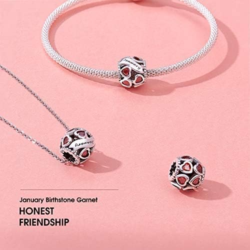 NINGAN Birthstone Charms 925 Sterling Silver Love Heart Openwork Bead for Charm Bracelets and Necklaces with 5A Cubic Zirconia, Birthday Mothers Day Jewelry Gifts Women