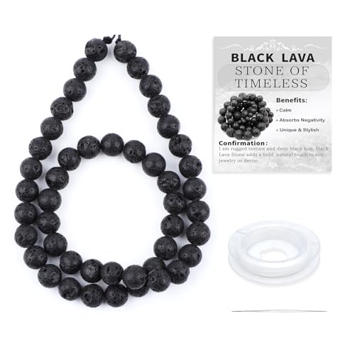 Natural Stone Beads Round Genuine Real Stone Beading Strand Loose Gemstones DIY Smooth Bead for Bracelet Necklace Earrings Jewelry Making (Black Lava, 8mm 45 Pieces) - color: Black Lava, size: 8mm 45pcs
