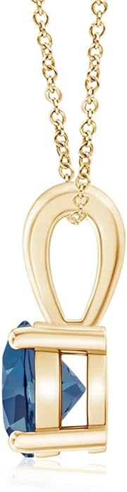 Angara Natural Blue Topaz Solitaire Pendant for Women | Classic Prong-Set Round Blue Topaz Pendant in 14K Solid Gold/Silver/Platinum With 18" Chain | December Birthday, Gemstone Jewelry Gift