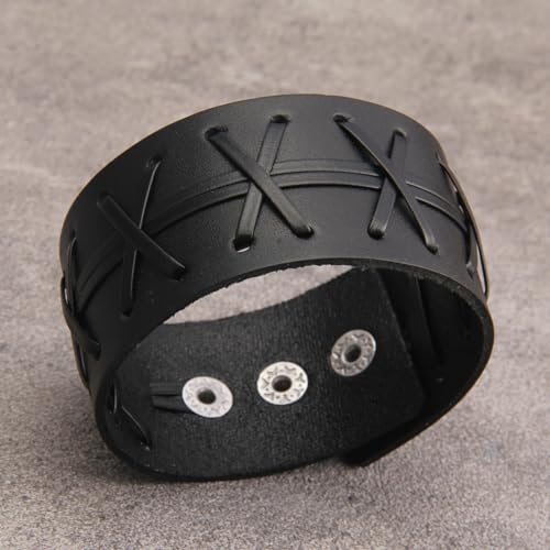 GelConnie Leather Cuff Bracelet Punk Braided Bracelets Rock Leather Wristbands Faux Mens Leather Bracelet Gothic Viking Bangle Adjustable Wrap Bracelet for Women,Men - color: MLPB084-Black