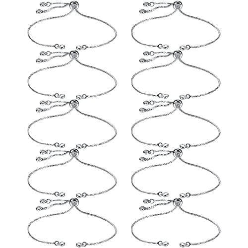 Sureio 10 Pieces Adjustable Slider Bracelet for Jewelry Making Bracelet Chains for DIY Jewelry Making Findings Extender Chains with Rhinestones Ends for Women (Silver) - color: Silver
