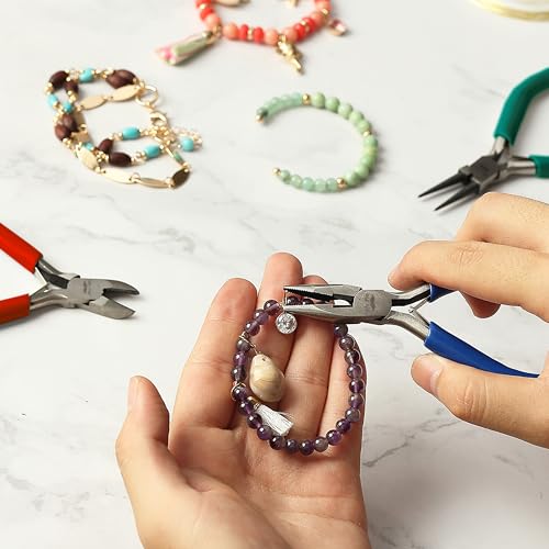 Mr. Pen- Pliers for Jewelry Making, 3 Pack, Chain Nose, Round Nose Pliers Set and Wire Cutter for Beading, Wire Wrapping, Jump Rings, Jewelry Repair, Crafting, DIY - color: Blue, Green, Red