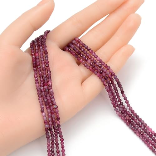 Adabele 15 Inch Natural Pink Tourmaline Healing Gemstone 3mm (0.12 Inch) Tiny Small Faceted Round Loose Beads Stone Spacer (120-130pcs) for Craft Jewelry Making GK3-1 - color: Pink Tourmaline, size: 3mm (0.12") - 15 inch/1 strand