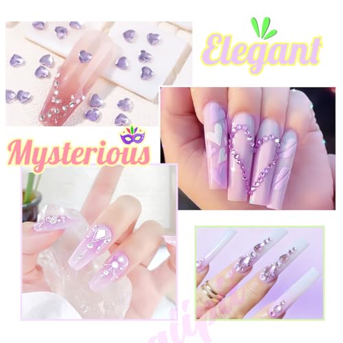 qiipii Amethyst Purple Nail Rhinestones Multi Shapes Crystal Flatback K9 Glass Light Purple Stones Gems Round Beads Diamonds Jewels w Wax Pen Charms for Nails Face Eyes Makeup Clothes Shoes DIY Crafts - color: Amethyst Purple, size: A Set
